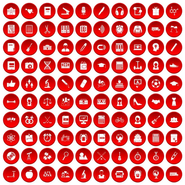 Kırmızı 100 Merhaba okul Icons set — Stok Vektör