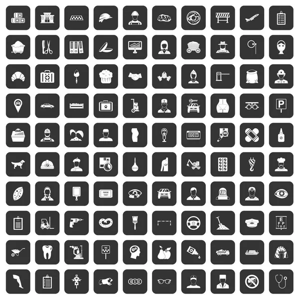 100 favoriete werk iconen set zwart — Stockvector