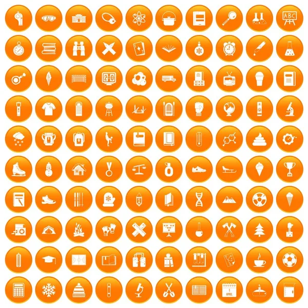 100 años escolares iconos conjunto naranja — Vector de stock