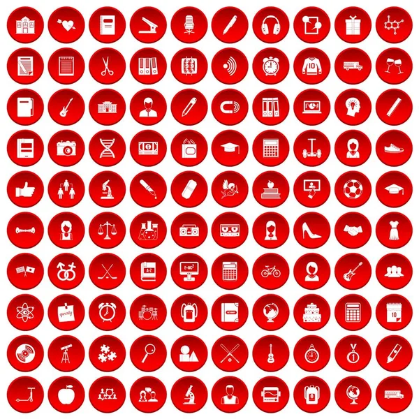 100 hi-school iconen set rood Rechtenvrije Stockvectors