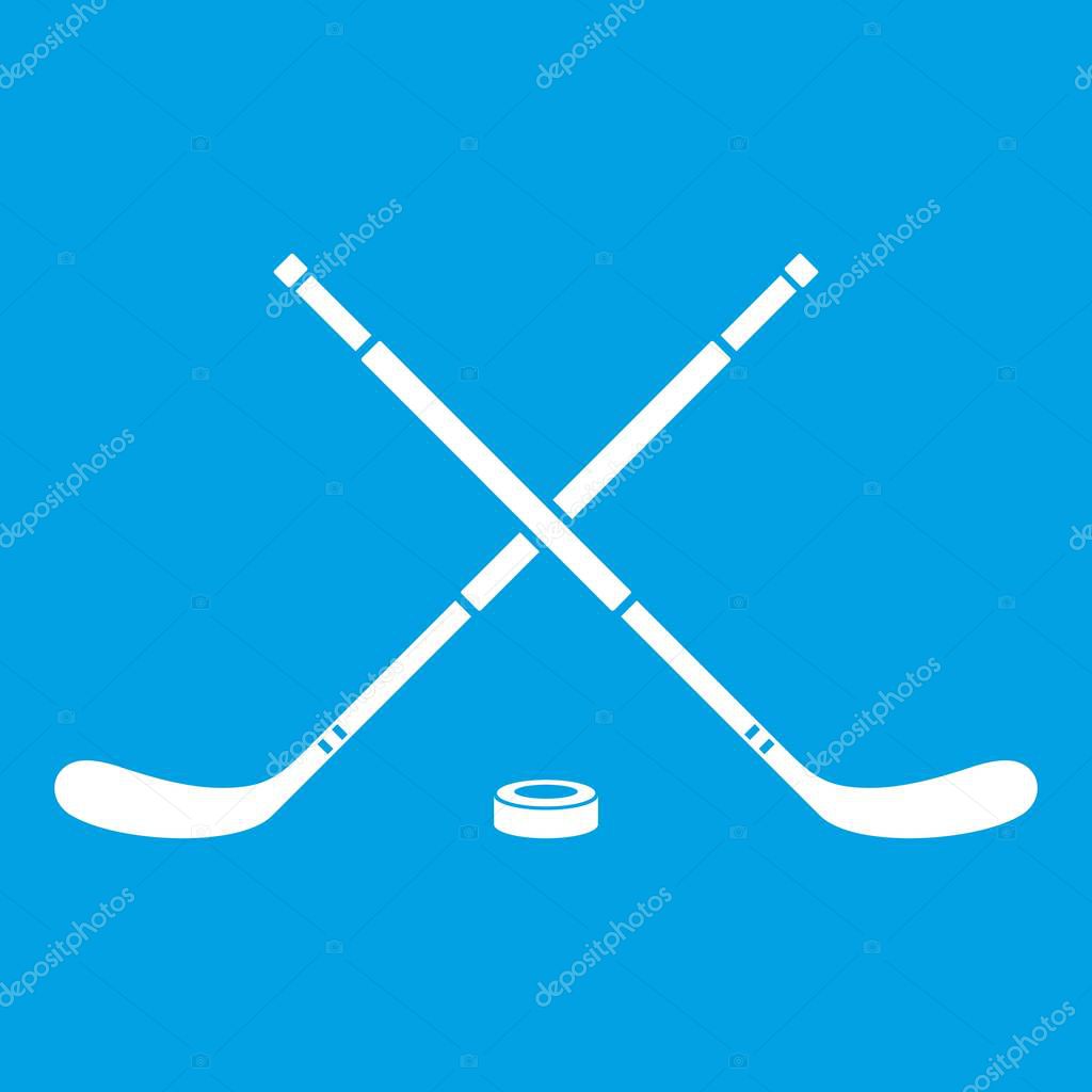 Hockey icon white isolated on blue background vector illustration