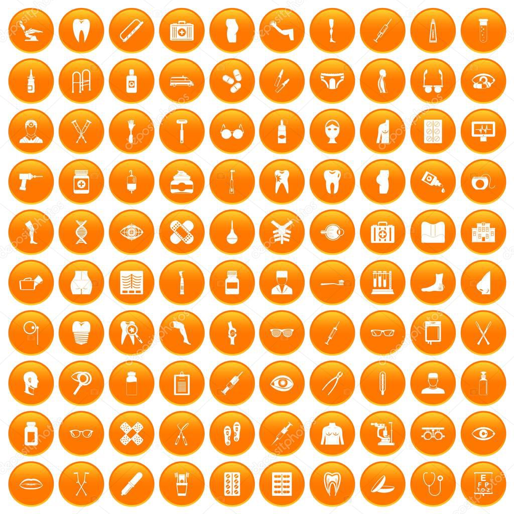 100 pharmacy icons set orange