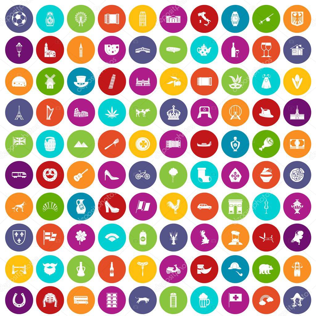 100 Europe icons set color