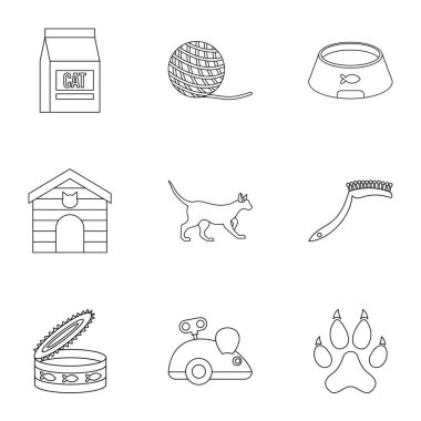 Mutlu kedi hayat Icons set, anahat stili