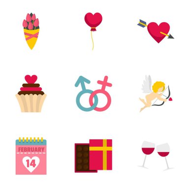 Sevgililer günü Icons set, düz stil