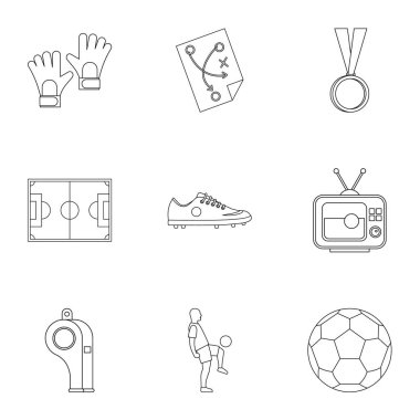 Futbol şeyler Icons set, anahat stili