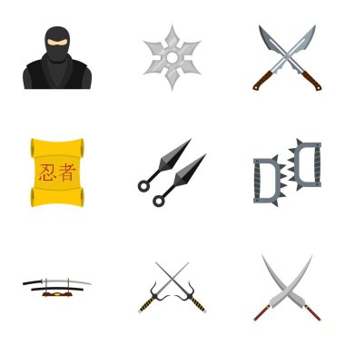 Samuray Icons set, düz stil