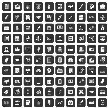 siyah 100 finans Icons set