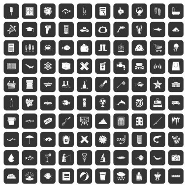 100 balık simgeler siyah ayarla