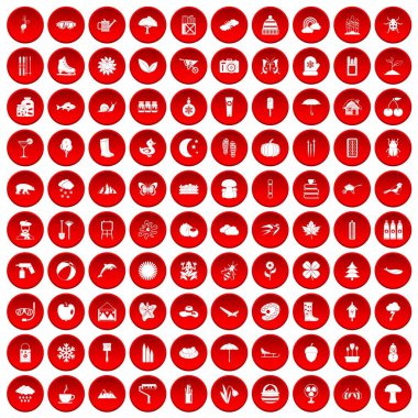 kırmızı 100 manzara Icons set