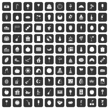 100 meyve simgeler siyah ayarla parti