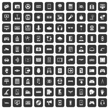 siyah 100 aracı Icons set