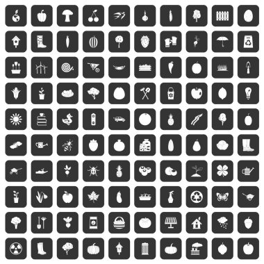 siyah 100 Bahçe Icons set