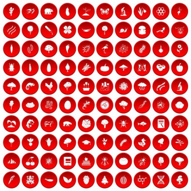 kırmızı 100 Mikrobiyoloji Icons set