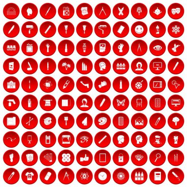 kırmızı 100 boya Icons set