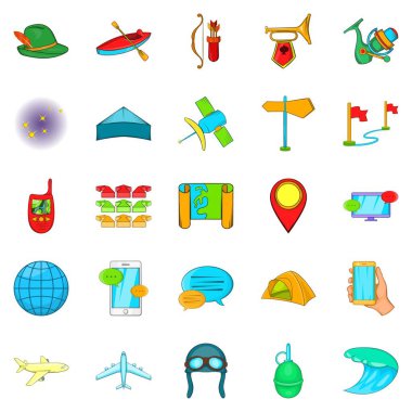 Gezegen Icons set üzerinde seyahat, karikatür tarzı