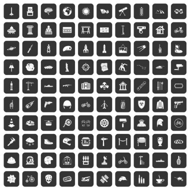 siyah 100 kask Icons set
