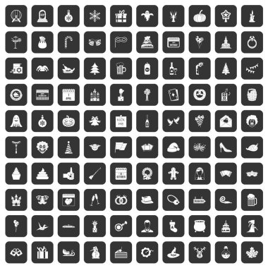 siyah 100 tatil Icons set