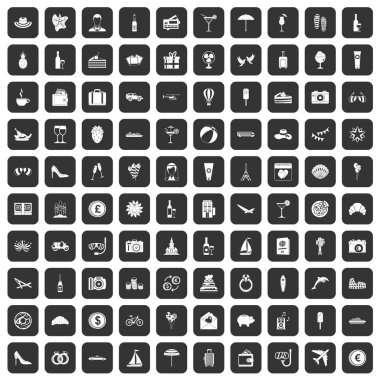 siyah 100 balayı Icons set
