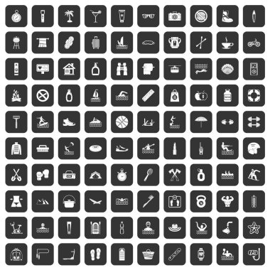 siyah 100 insan sağlığı Icons set