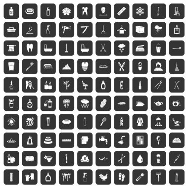 siyah 100 hijyen Icons set