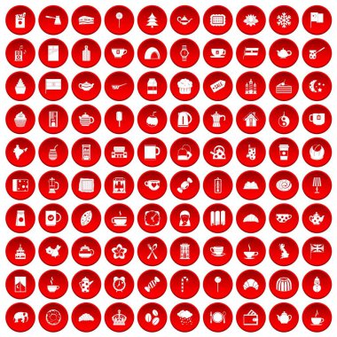kırmızı 100 çay Kupası Icons set