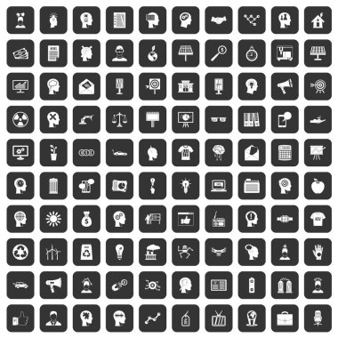 siyah 100 fikir Icons set
