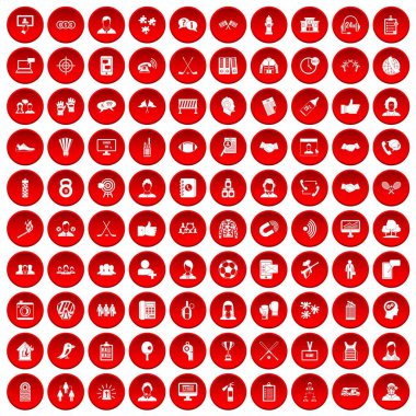 kırmızı 100 takım Icons set