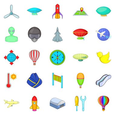 Uzay uçuşu Icons set, karikatür tarzı