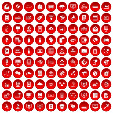 kırmızı 100 telekomünikasyon Icons set
