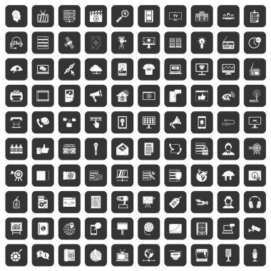 siyah 100 bilgi teknolojisi Icons set