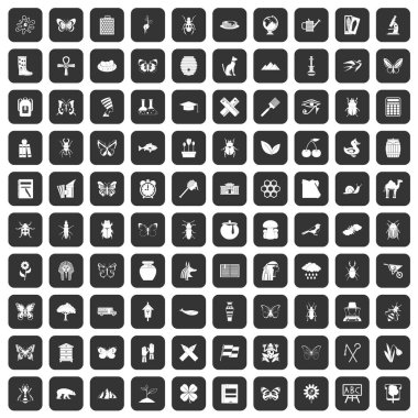 siyah 100 böcekler Icons set