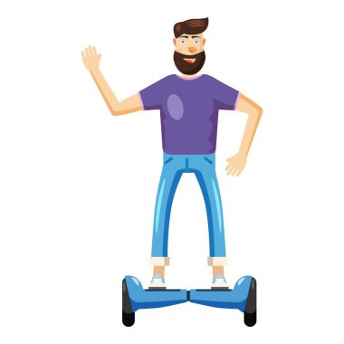 Adam sürme hoverboard simgesi, karikatür tarzı