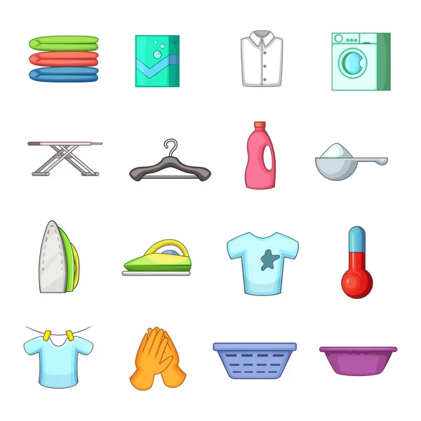 Tvättservice ikoner set, tecknad stil — Stock vektor