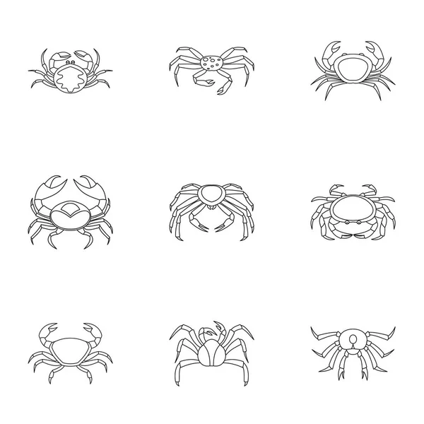 Ensemble d'icônes de crabe sous-marin, style contour — Image vectorielle