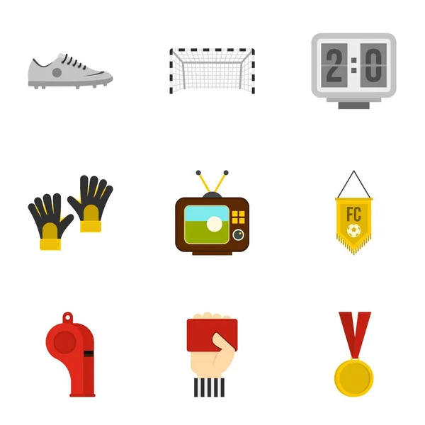 Football choses icônes ensemble, style plat — Image vectorielle