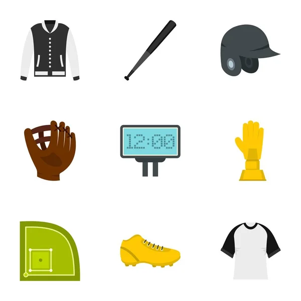 Jeu d'icônes du tournoi de baseball, style plat — Image vectorielle