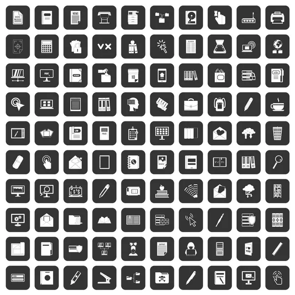 100 icônes de dossier noir — Image vectorielle