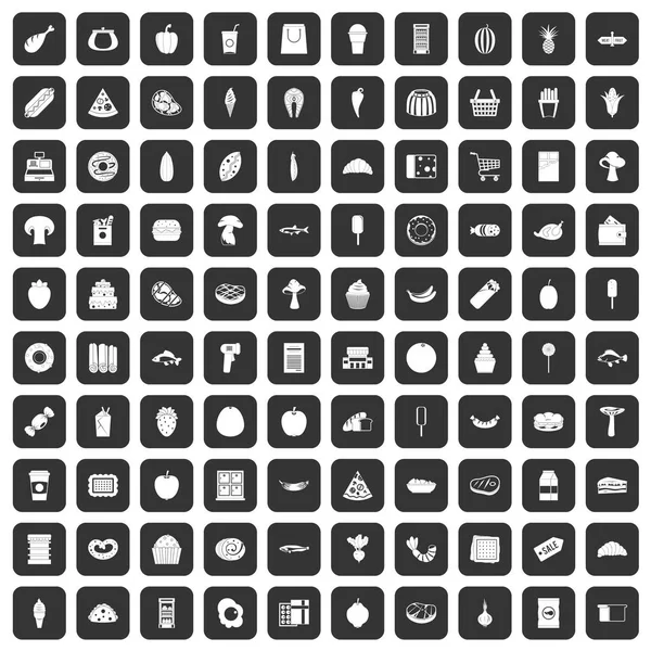 100 icônes food shopping noir — Image vectorielle
