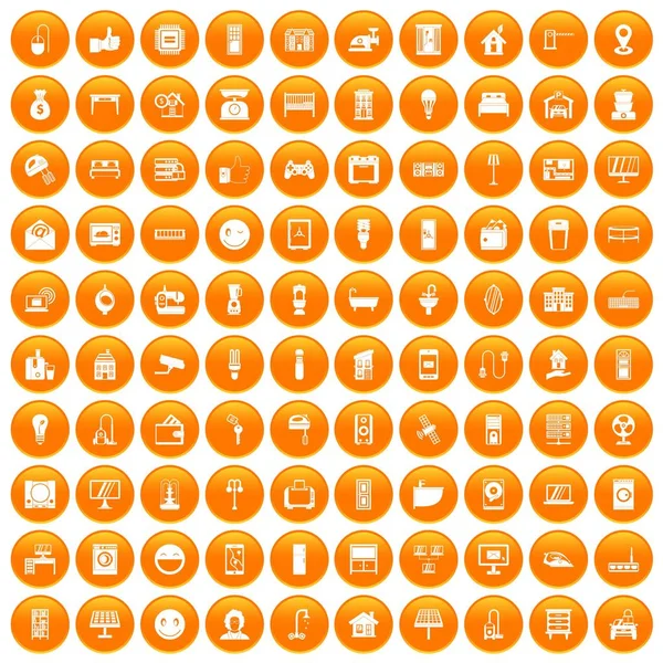 100 icone smart house set arancione — Vettoriale Stock