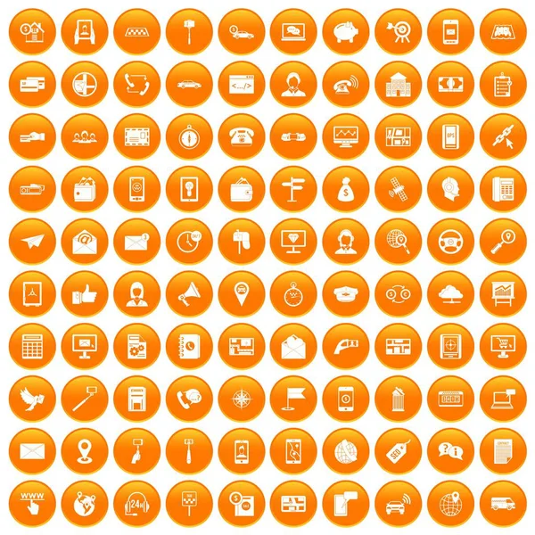 Zestaw 100 ikon smartphone orange — Wektor stockowy