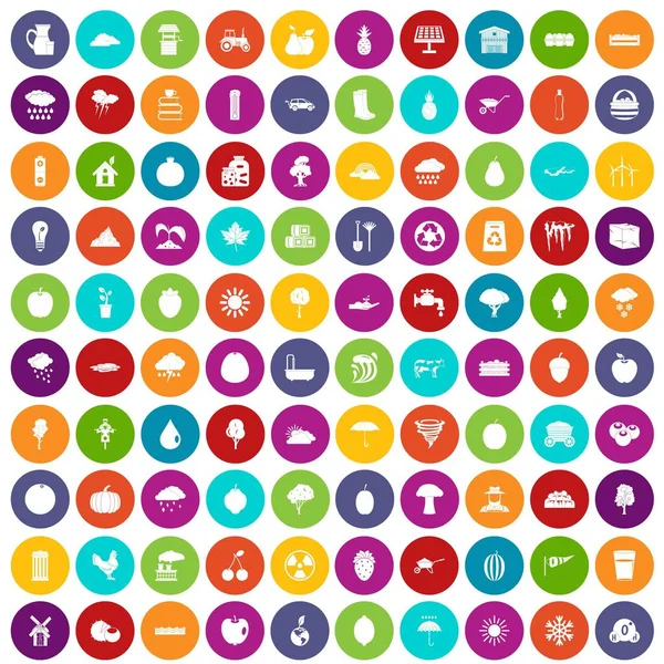 100 fruit icons set color — Stock Vector