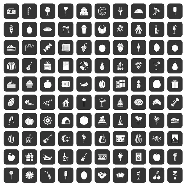 100 meyve simgeler siyah ayarla parti