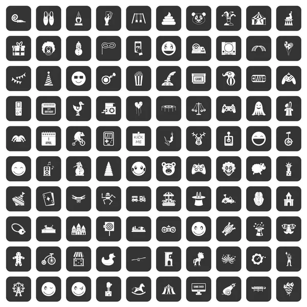 100 icônes drôles mis en noir — Image vectorielle