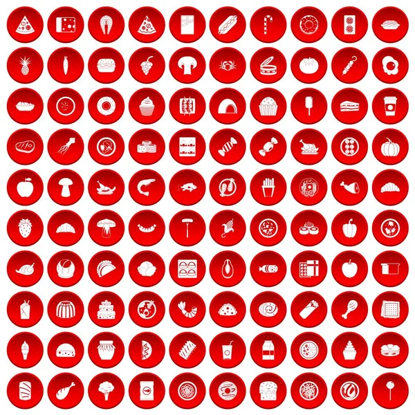 Kırmızı 100 yemek Icons set — Stok Vektör