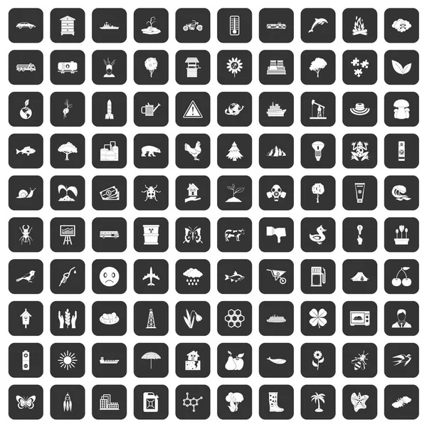 siyah 100 küresel ısınma Icons set