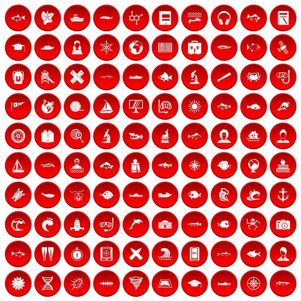 kırmızı 100 oceanologist Icons set