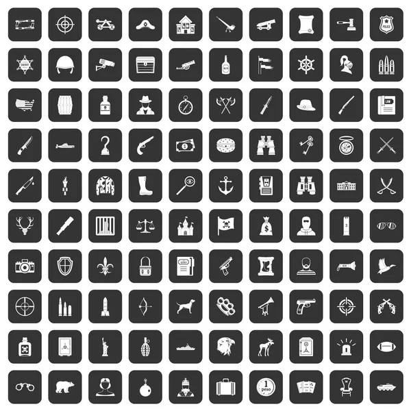 Siyah 100 silah Icons set — Stok Vektör