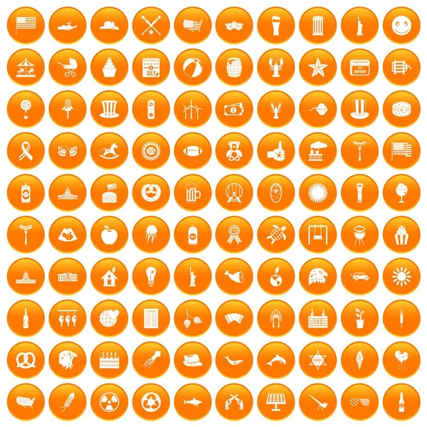 100 iconos de vacaciones de verano set naranja — Vector de stock