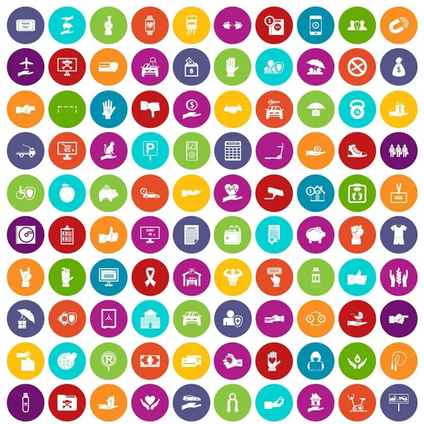 100 hand icons set color — Stock Vector